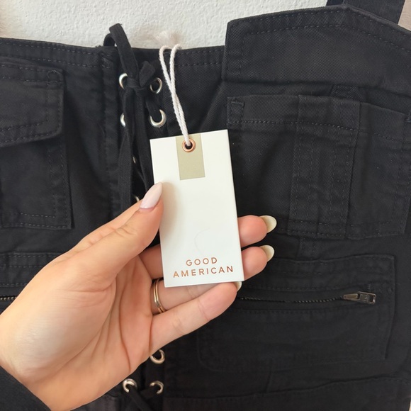 NWT Good American Black Denim Corset Utility Jumpsuit Wide Leg Size S - Picture 6 of 14